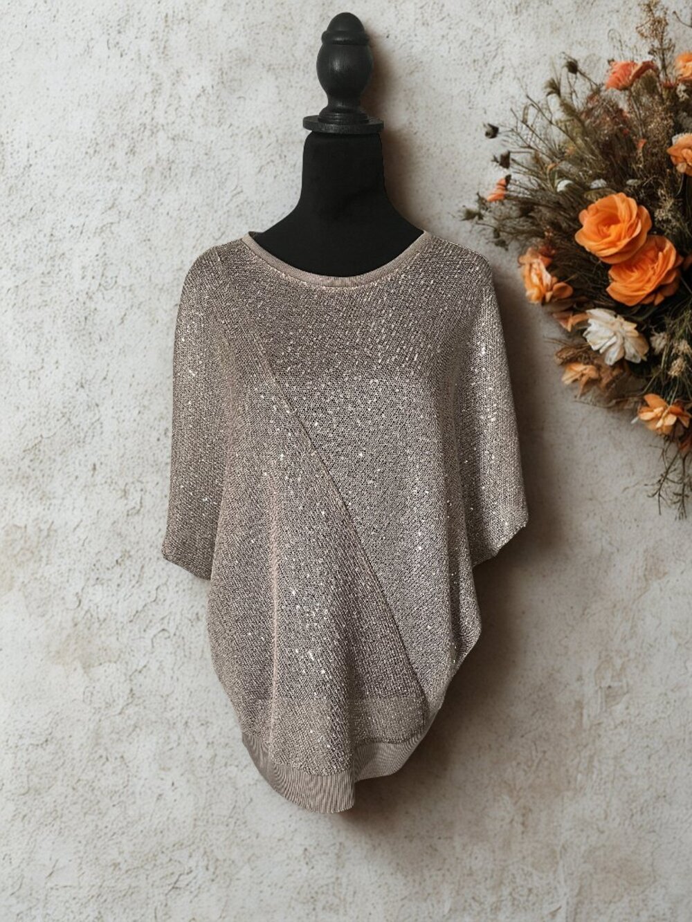 Nicole Miller Sequin Taupe Sweater